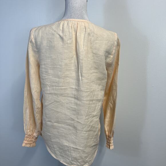 Cloth & Stone Blouse Women's Size XS Peach Linen Pullover Smocking Peasant Boho - Picture 5 of 6